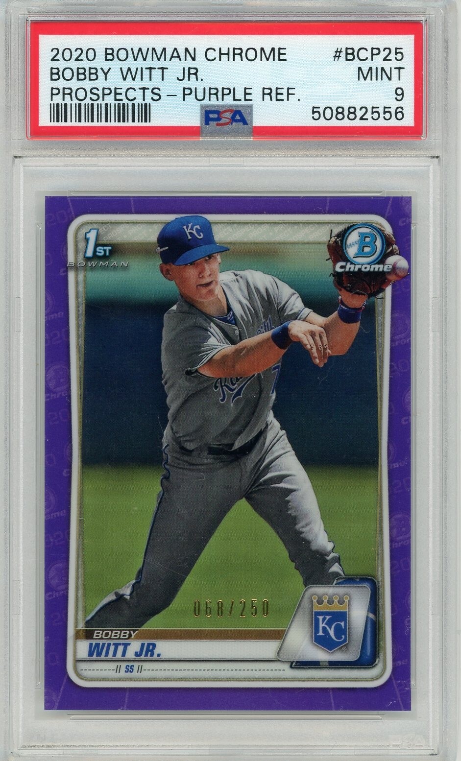2020 Bowman Chrome Purple Refractor #BCP-25 Bobby Witt Jr. 68/250 PSA 9