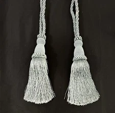 2 Drapery Tassels 8 In Chunky Curtain Tie Back Braided Twisted Cord Blue Tassles