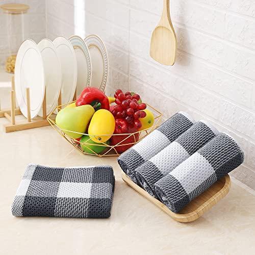 Homaxy 100% Cotton Waffle Weave Check Plaid Kitchen Towels, 13 x 28 Inches
