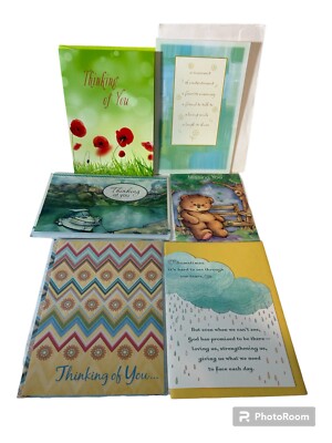 Lot Of 6 Thinking Of You & Miss You Greeting Cards Religius Cute Bright ...