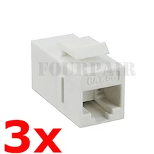 3 Pack - CAT5e Inline Coupler Keystone RJ45 Female Snap-In Jack Insert - White