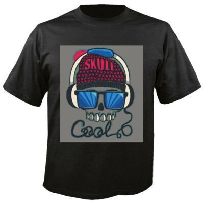 T-Shirt SKULL MIT KOPFHÖRER UND BRILLE COOL TECHNO JAZZ FUNKY SOUL TRANCE