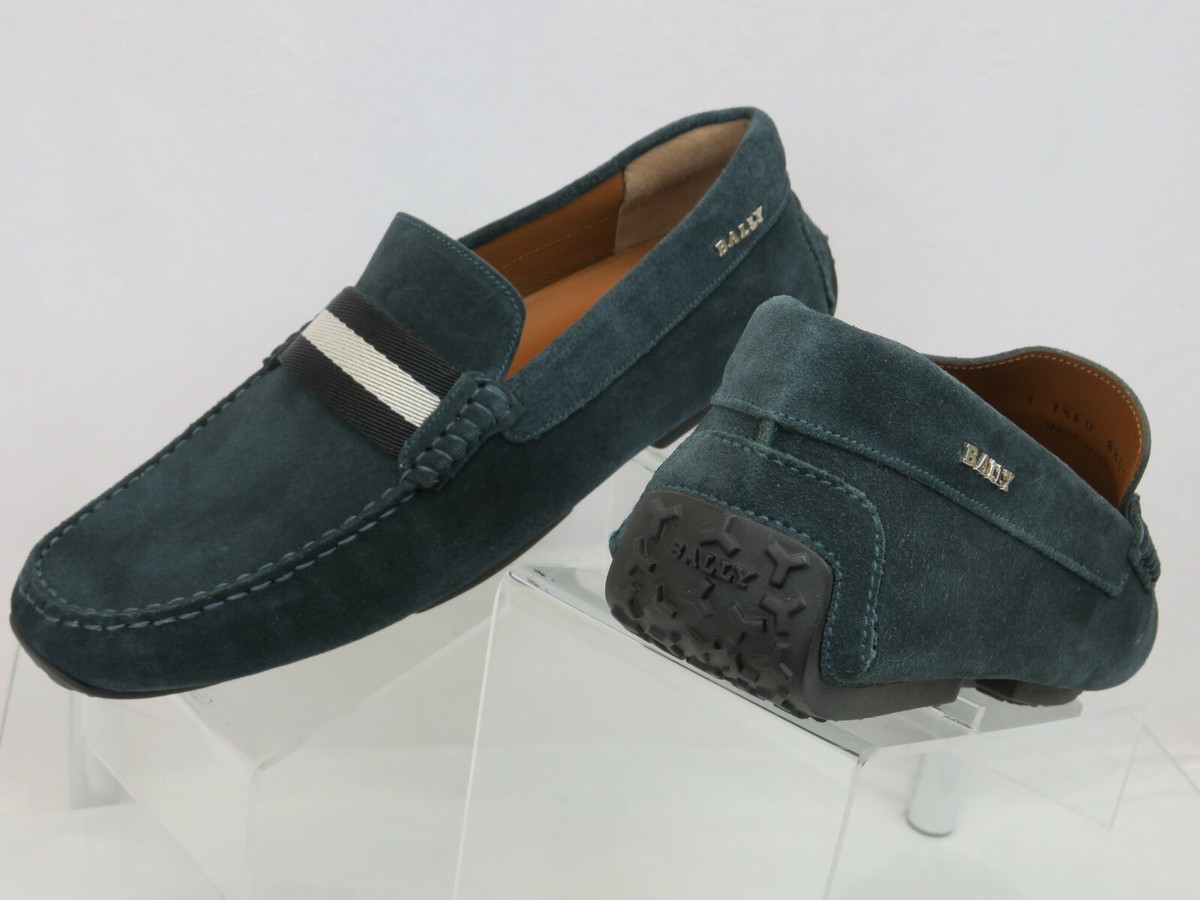 BALLY PEARCE OAK DARK GREEN SUEDE WEB LOGO DRIVING LOAFERS 