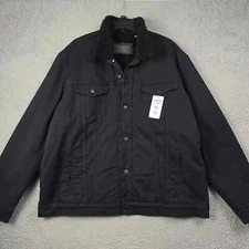 Levis Sherpa  Trucker Jacket Mens 2XL XXL BLACK Denim OUTDOOR Button Up NWT