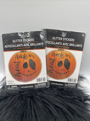 Fun World Pumpkin Pro Pumpkin Glitter Sticker Kit~ TRICK OR TREAT ~ Lot Of 2