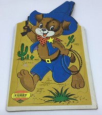 Vintage Built-Rite Sta-N-Place Tray Puzzle Cowboy Bear  Furry  1950s