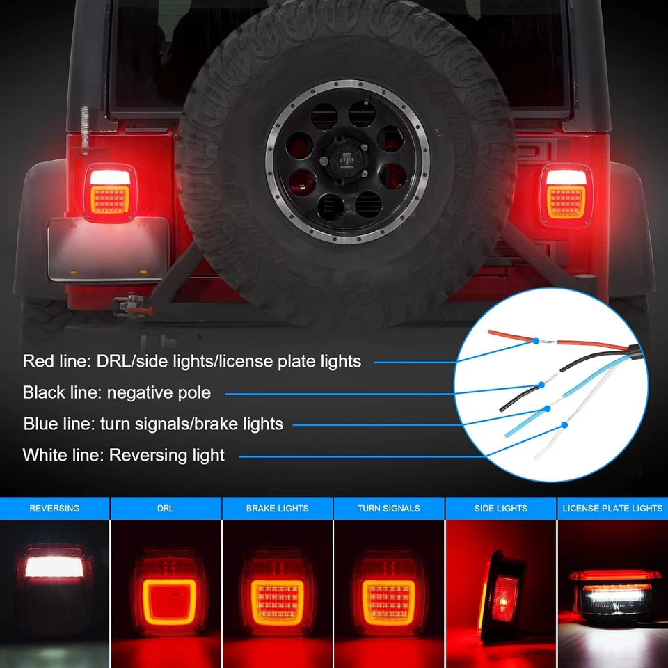 Luces traseras LED matrícula freno inverso para Jeep Wrangler TJ YJ CJ 1979-2006 Foto 2 de 4