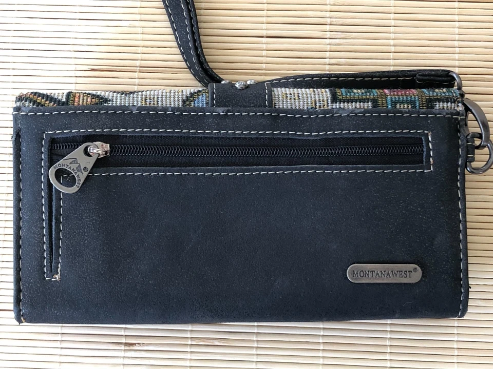 Cartera Muñequera Montana West Patrón Azteca Turquesa Plata Tachonada Ranuras para Tarjetas Foto 2 de 4