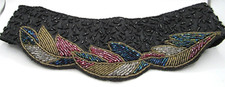 Art Deco Bead Sequin Belt, Black,purple gold, 31", 3" at center adjustable