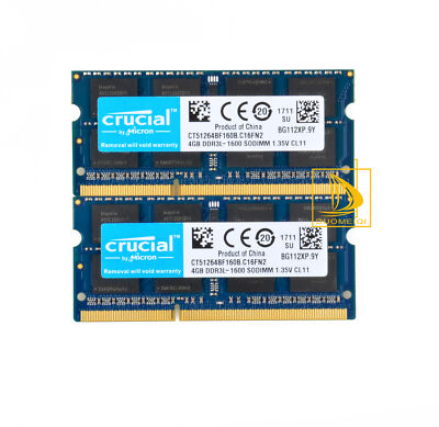 Kit RAM 8 Go Crucial (2x4 Go) DDR3L 1600 MHz SODIMM - Pour Portable - Ouvert Jamais Utilisé