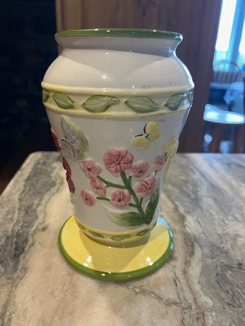 Jarrón/jarrón vintage de cerámica Gibson China floral mariposa 3D colorido - 8" de alto Foto 4 de 4
