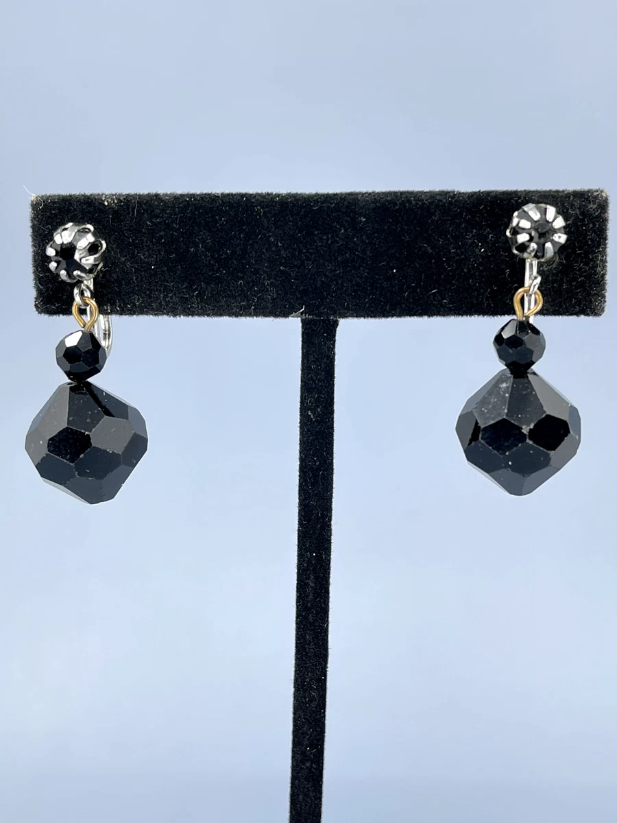 vintage laguna clip on earrings dangle drop screw back black
