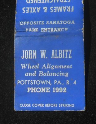 1940s John W. Albitz Wheel Alignment Phone 1992 Opp. Park Pottstown Sanatoga PA