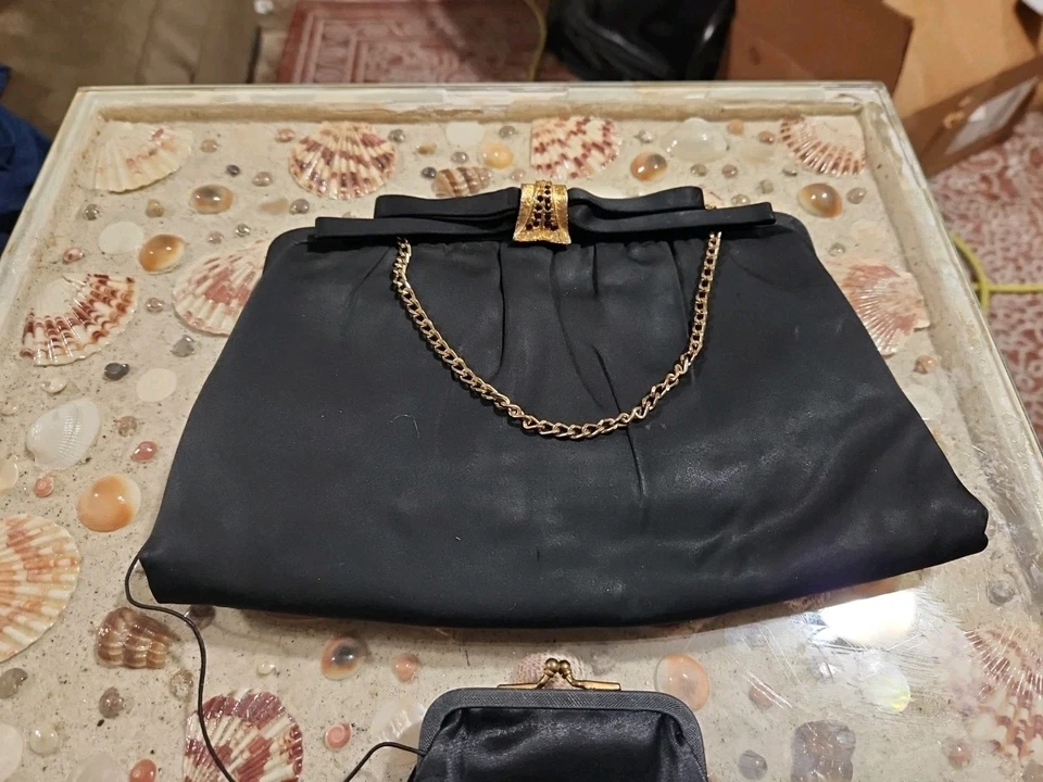 Vintage 1950's After Five Purse Black Evening Clutch Bag with Rhinestone Clasp - Image 2 of 4