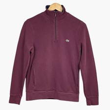 Lacoste Burgundy Quarter Zip Mock Neck Sweatshirt Men M Pockets Logo Cotton Peru