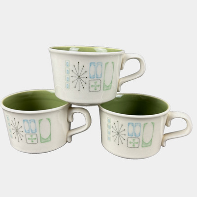 Taylor Smith Cathay Atomic Starburst Coffee Cups Set of 3 MCM Vintage