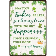 Irish Blessing Metal Sign St Patricks Day Shamrock Leprechaun Wall Decoration