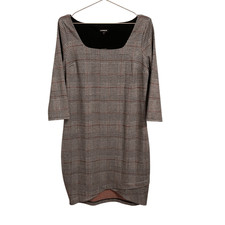 Express Plaid Square Neck Sheath Office Business Dress Large NWT