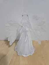 Color Changing Lighted Acrylic Angel With Harp Fiber Optic Wings 5" Tall