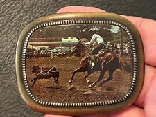 CALF ROPING BELT BUCKLE, Western pictorial 70s/80s