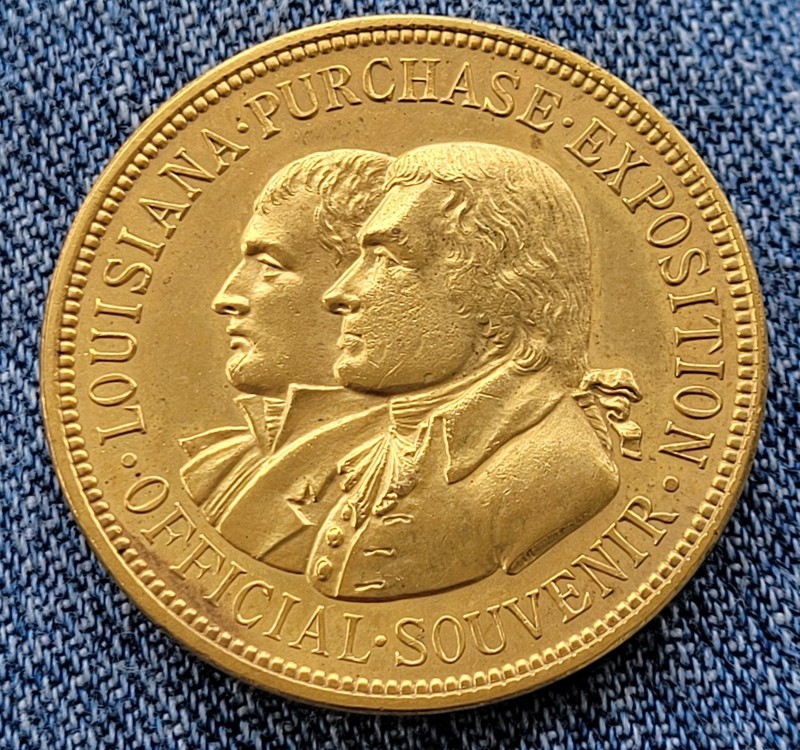 St Louis MO Louisiana Purchase Expo 1904 Gilt 33mm So-Called Dollar HK#304