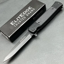 ElitEdge Assisted Opening Black G10 Handles Stiletto Flipper Blade Pocket Knife