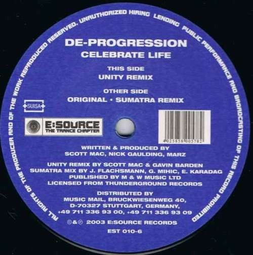De-Progression - Celebrate Life 12"" Vinyl Electronic Trance, Hard Trance 22434