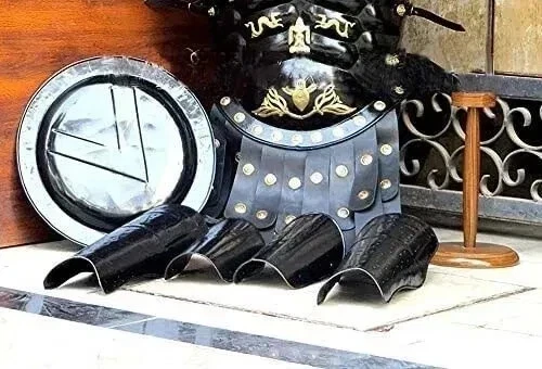 Black Steel Roman Muscle Armor Breastplate Costume W/ Helmet & Shield Christmas - Image 3 of 4