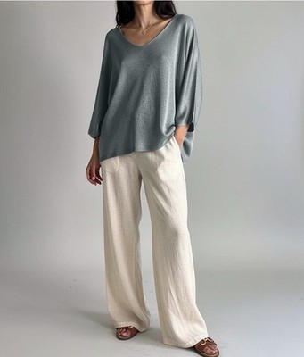 Pullover Grau 36 38 40  V Neck Shirt Feinstrick (6001)