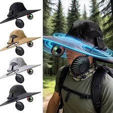 Wide Brim Sun Hat with Solar  USB Powered Fan UV Protection for Camping Fishing