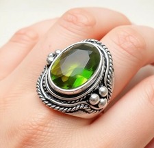 Green Peridot Solid 925 Sterling Silver Beautiful Statement Ring, All Size M1708