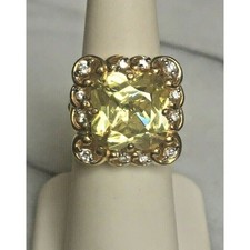 BEAUTIFUL SOLID 925 STERLING SILVER VERMEIL LIME CLEAR CZ RING SIZE 5 SKY