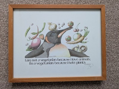 Simon Drew Signed Framed ''I'm Not a Vegetarian...'' Art Print Wooden Frame