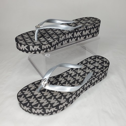 Michael Kors Bedford Glam Plateau PVC Logo Flip Flop schwarz grau Größe 9M