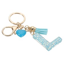 Initial Letter Keychain, Letter l Heart Design Charm with Tassels, Blue