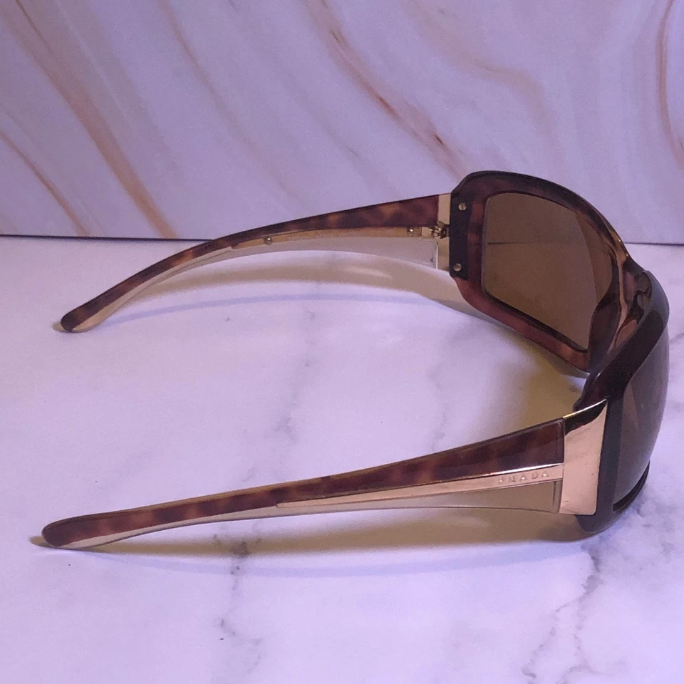 Prada SPR01H 2AU-5G1 Tortoise Gold Square Wrap Sunglasses Brown Lens Italy - Image 3 of 4