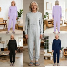 US Adaptive Clothing with Feeding Tube Access Back Zipper Anti-strip Jumpsuit