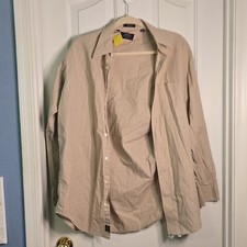 Chaps Ralph Lauren Beige Solid Cotton Dress Shirt 15.5 32/33 Spread Collar