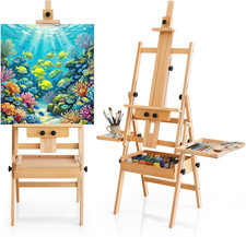 Multi-Function Large Beech Wood Art Easel for Painting, Adjustable H-Frame Woode