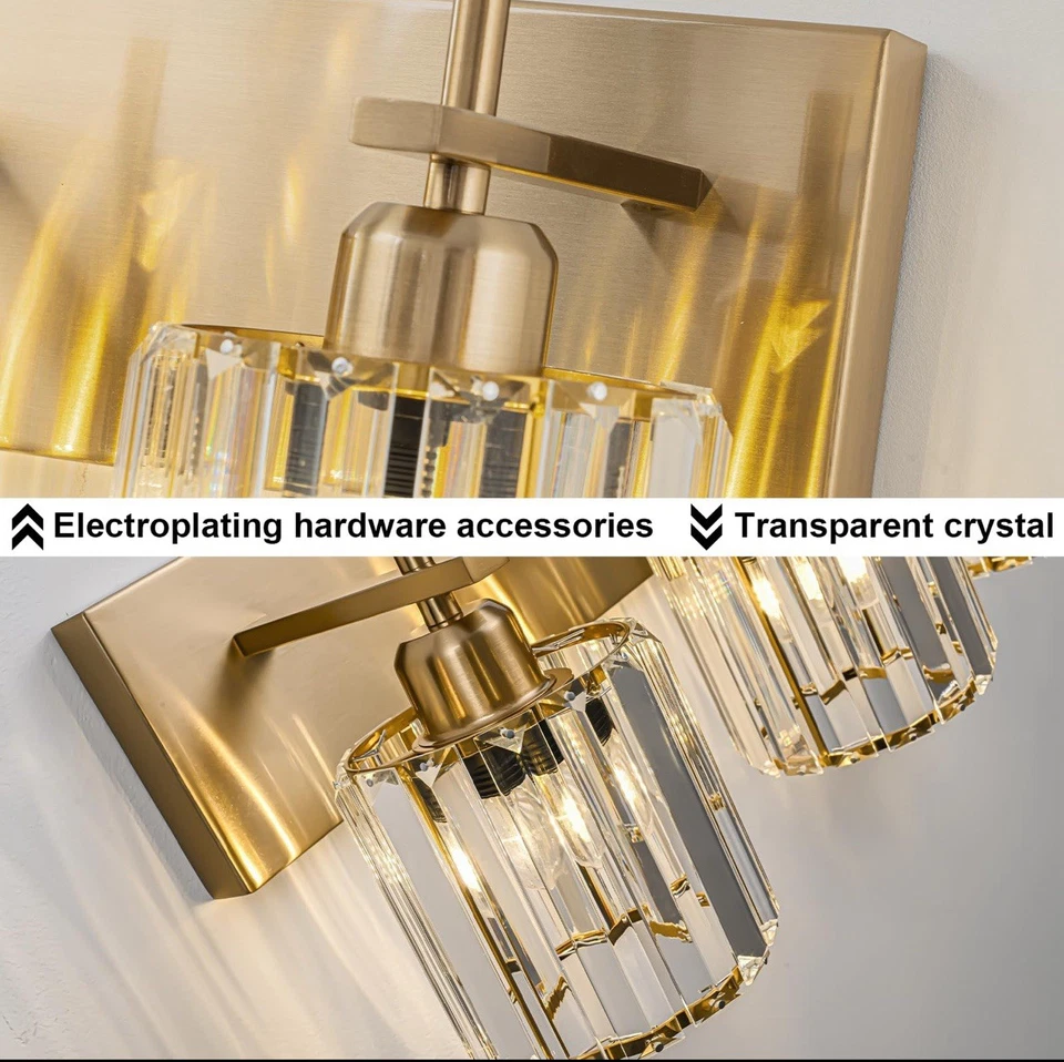 Luces de tocador de baño modernas de cristal, lámparas de baño doradas de 3 luces... Foto 3 de 4