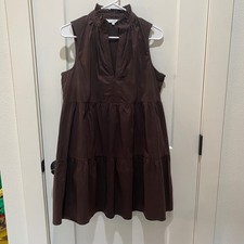 Olivaceous Brown Tiered Ruffle Neck Sleeveless Mini Dress Large
