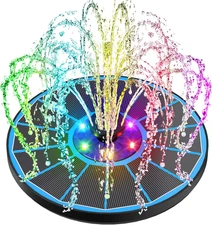 Solar Fountain Pump 3.5W Bird Bath Fountains with Blue Flower Upgraded Glass Pan