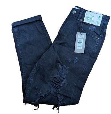 Primark Denim Co Black Vintage Distressed Mom Jeans Size: 8, L25