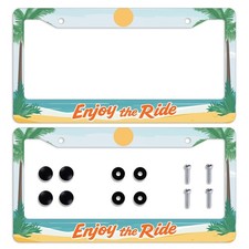 Beach License Plate Frame 2 Pcs Summer Palm Tree Design For Usa Canada Beach License Plate Frame 2 Pcs Summer Palm Tree Design For Usa Canada