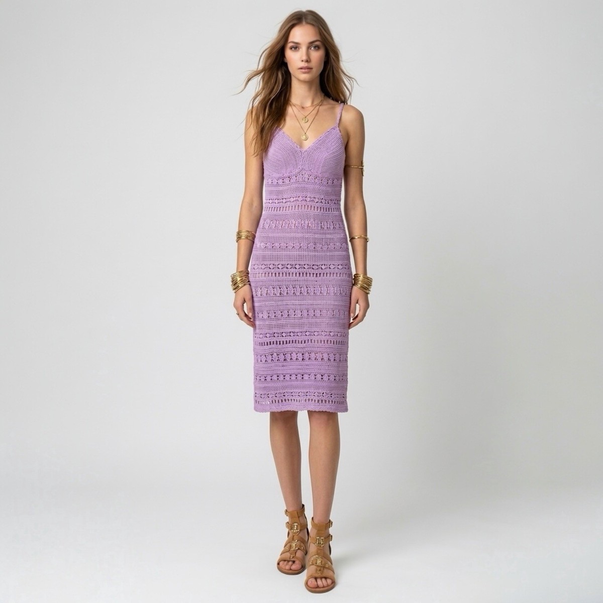 striped crochet dress Women's Playful Spirit Striped Crochet Midi Dress in Green/White