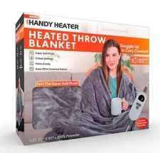 HANDY HEATER HEATBKT-PD12 50in x 60in Heated Blanket in Gray NEW