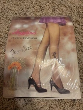 NIP Fashion black Pantyhose Queen Size165-250 lbs Side Design Vintage NOS