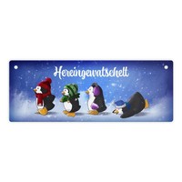 Hereingewatschelt Metallschild Mit Vier Niedlichen Pinguinen