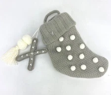 Letter X Knit Monogram Mini Stocking Grey Wondershop Holiday Xmas Polka Dots 8"