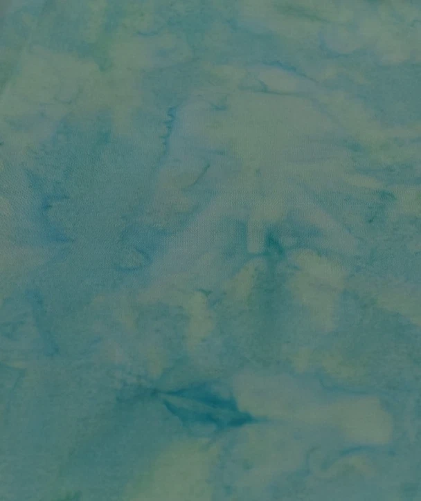 Batik Cotton fabric piece AQUA BLUE YELLOW watercolor mottled 15.5" X 44" - Image 2 of 2